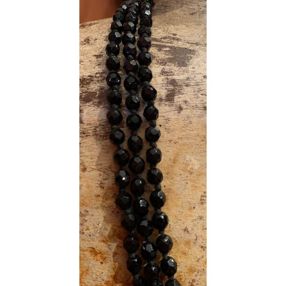 Austrian Crystal Black Long Necklace Vintage - Picture 4 of 6